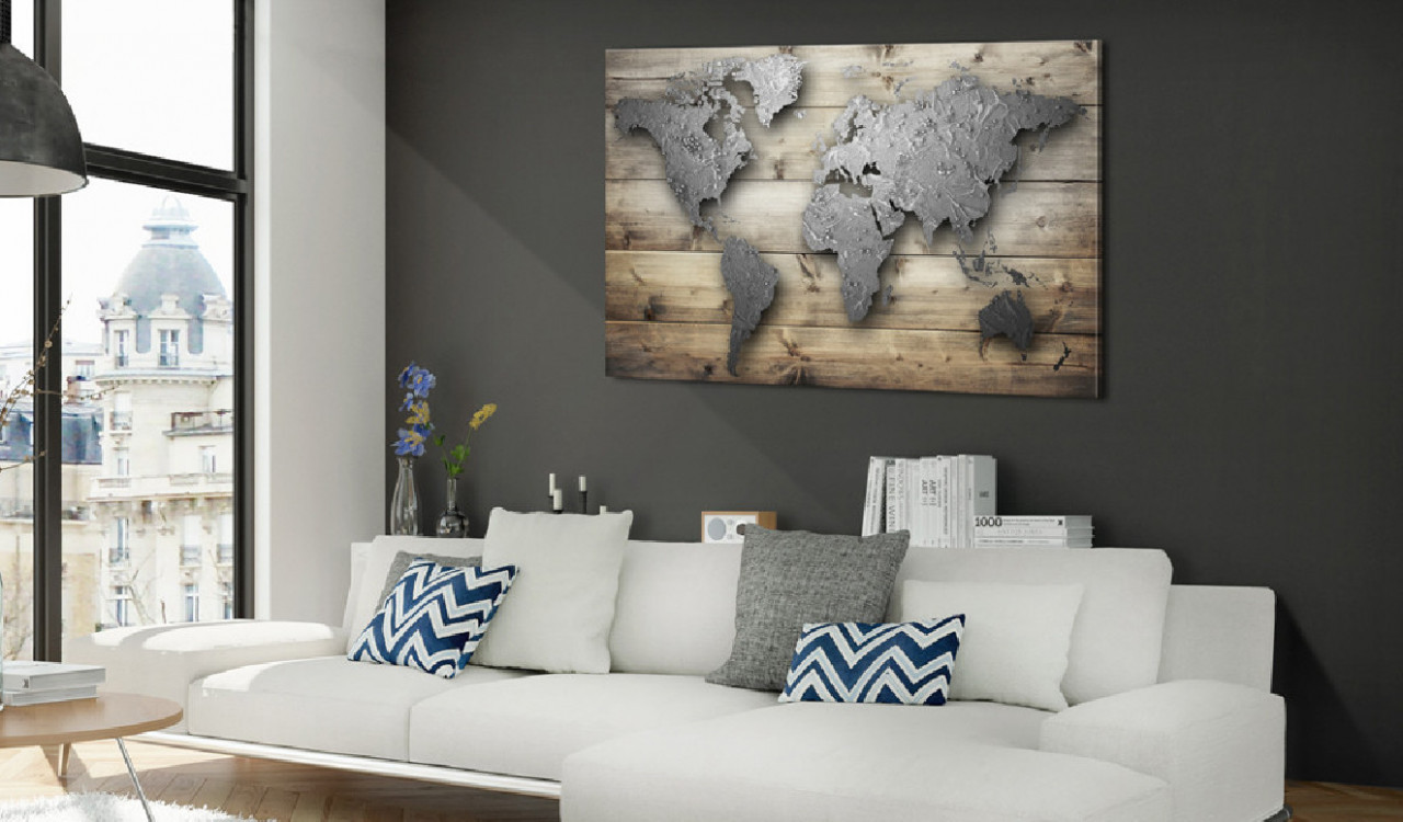 Tablou din plută - Silver World [Cork Map] 90x60 cm - 1 | YEO