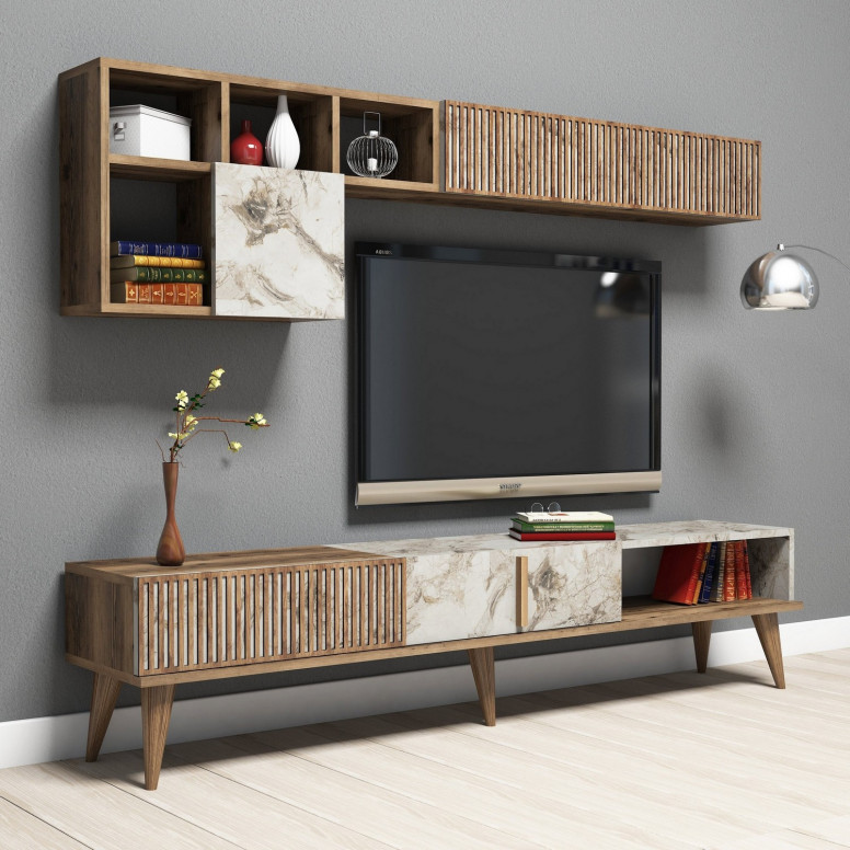 Ansamblu Comoda TV Milan Walnut-Alb - 3 | YEO