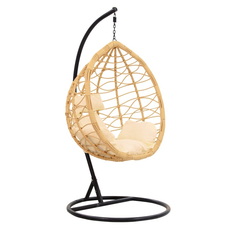 Balansoar de gradina, Model Hudson, culoare bej, metal si poliratan, 109x119x195 cm