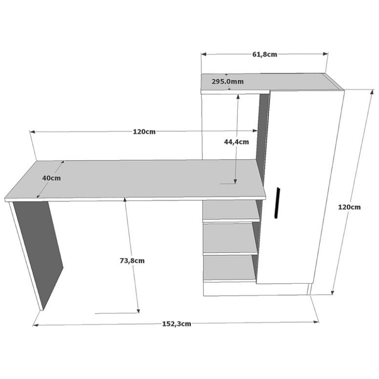 Birou cu Biblioteca Pako World, model Kary, 152.5x120x40 cm, Stejar/Negru