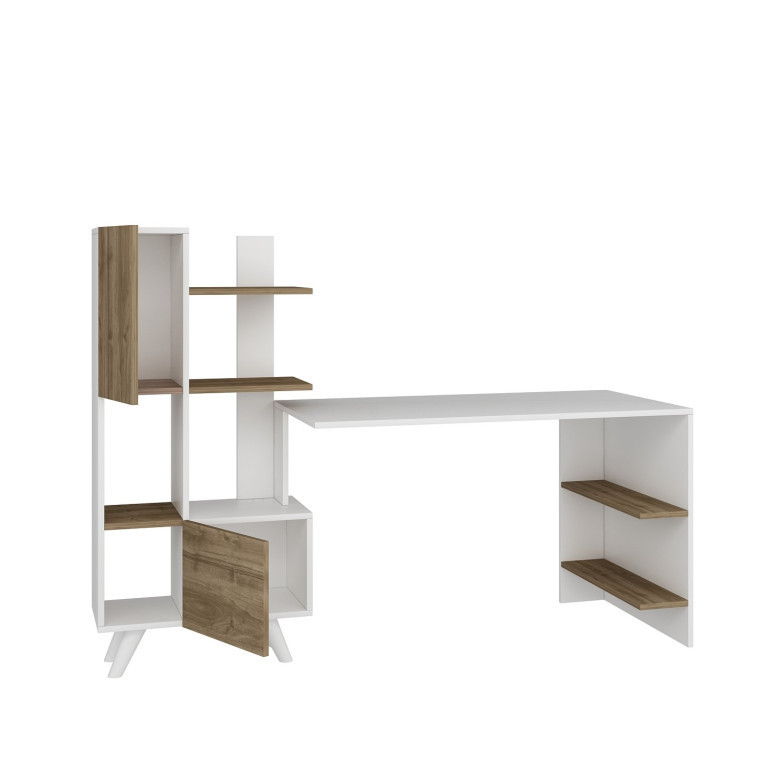 Birou cu Biblioteca Salvador, model Alis, 170x120x60 cm, Alb/ Nuc - 3 | YEO