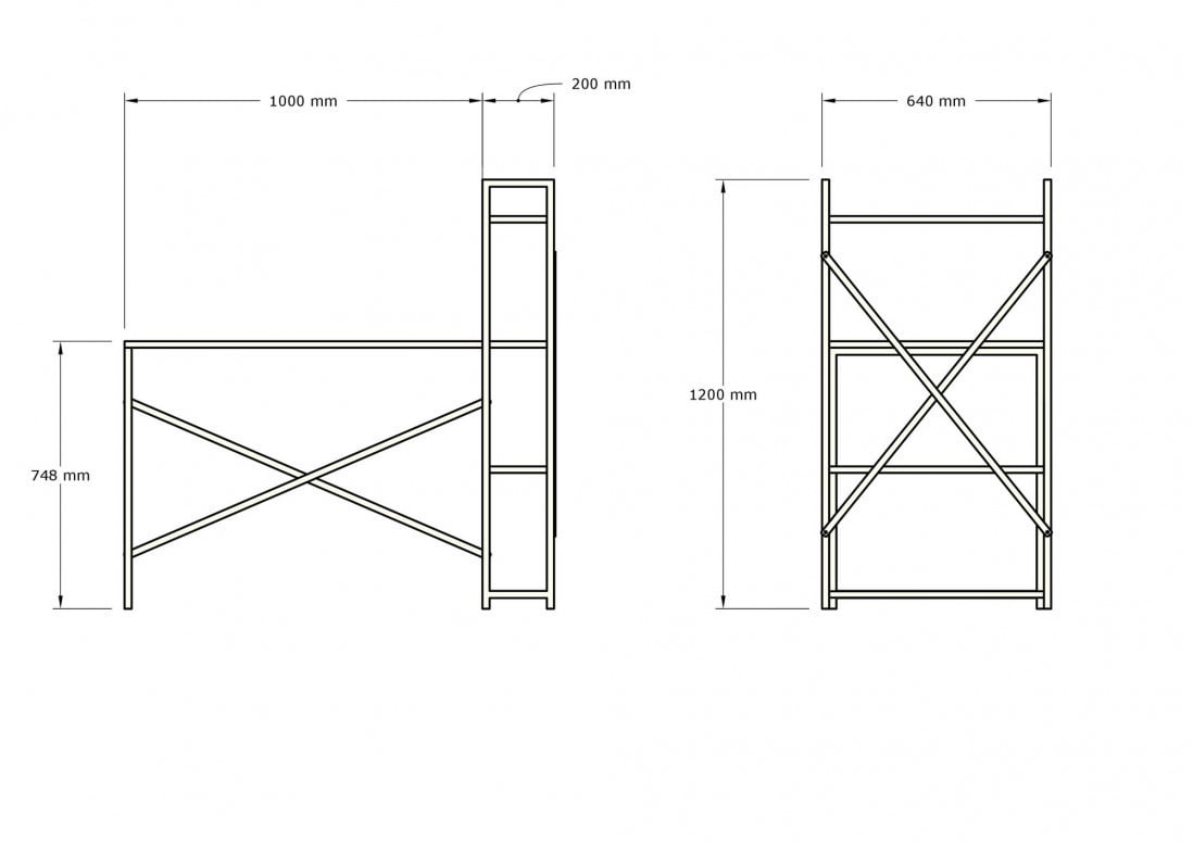 Birou cu Biblioteca Salvador, model Zernez, 120x75x60 cm, Alb/Negru