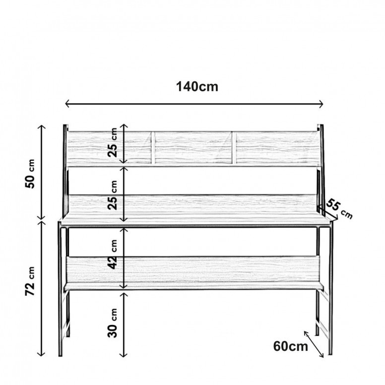 Birou cu Rafturi Salvador, model Demir, 120x60x119.3 cm, Stejar