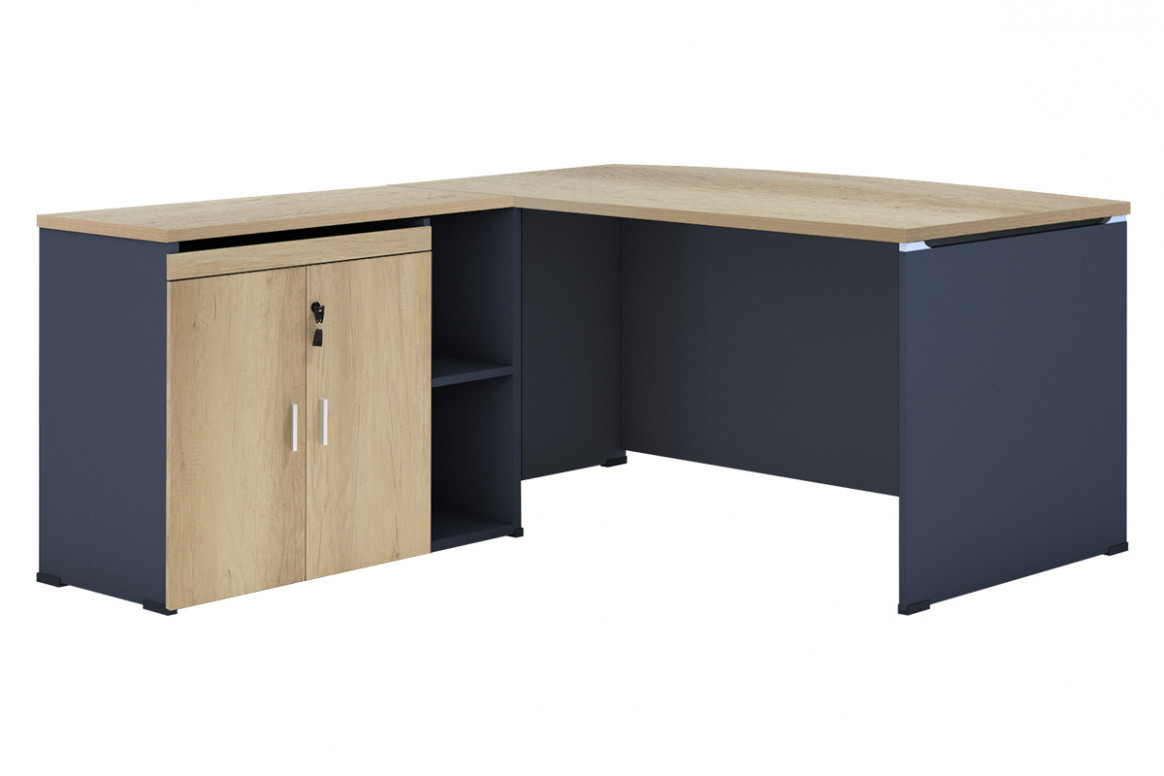 Birou de Colt Pako World, model Lotus, 180x75x160 cm, Antracit/Stejar - 3 | YEO