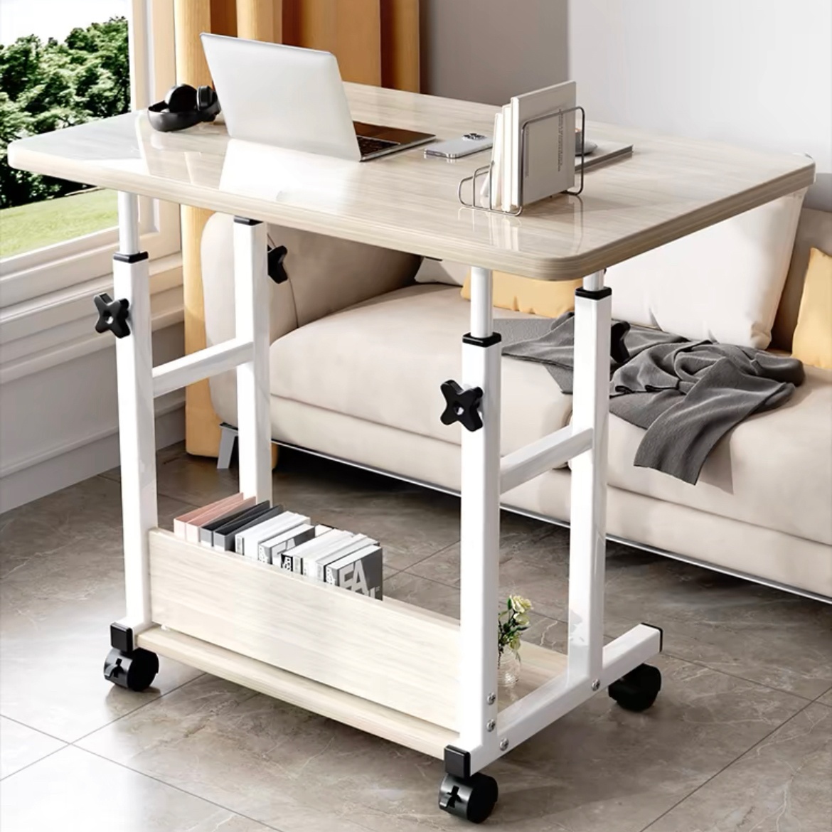 Birou mobil Model Stolu, Alb/Natur, 60x40x68 cm - 1 | YEO