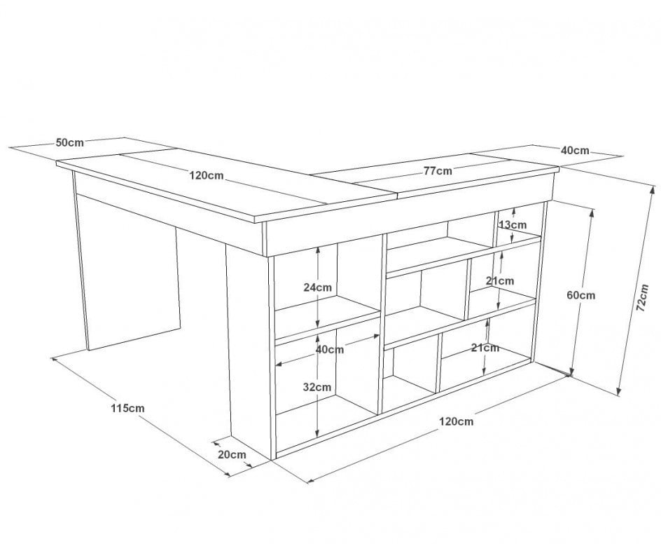 Birou pe Colt Salvador, model CT5, 129x72x120 cm, Pin atlantic/Alb