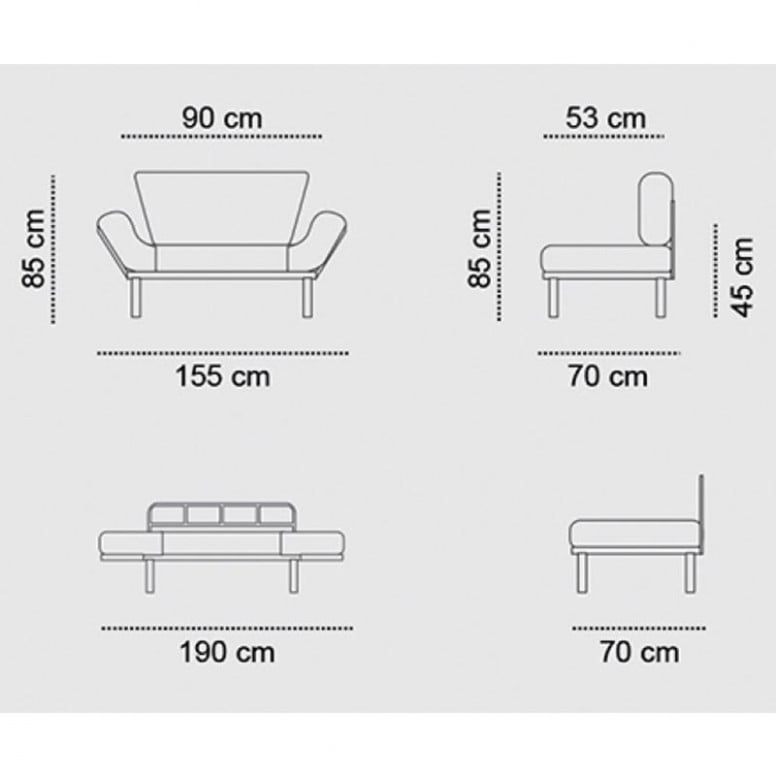 Canapea extensibila 2 locuri PWF-0018 cu stofa de culoare neagra 155x73x85cm