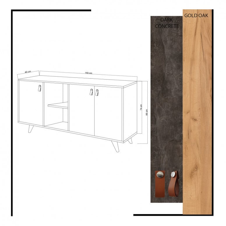 Comoda Model Planky, Stejar/Gri, 140x40x86 cm - 4 | YEO