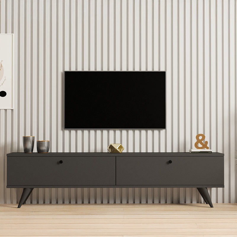 Comodă TV Model Jate, Antracit, 160x25x45 cm - 3 | YEO