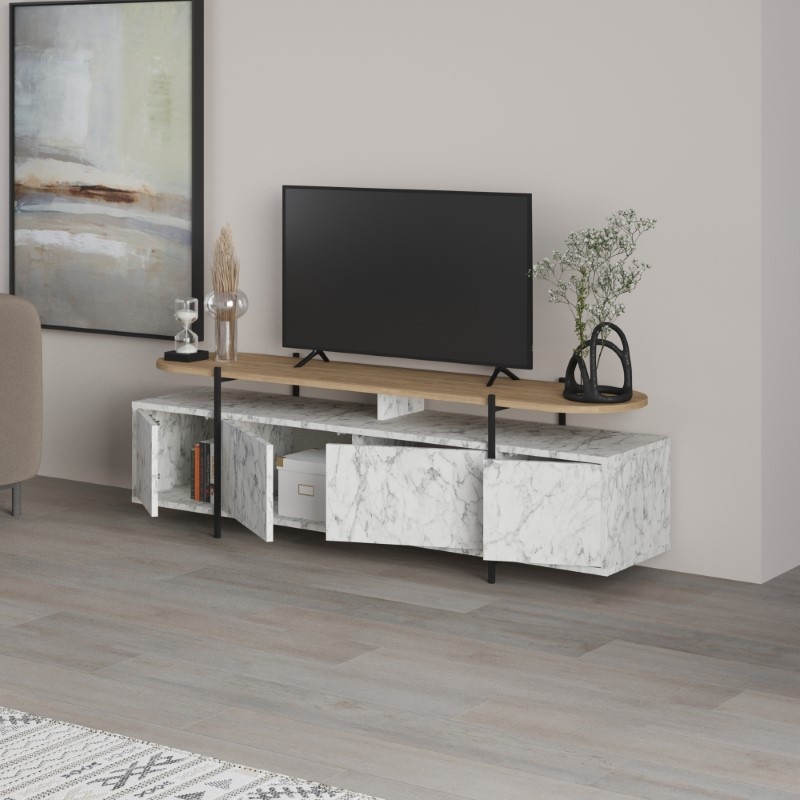 Comodă TV Model Ondine, Gri marmorat/Natur, 160x35.5x48 cm - 2 | YEO