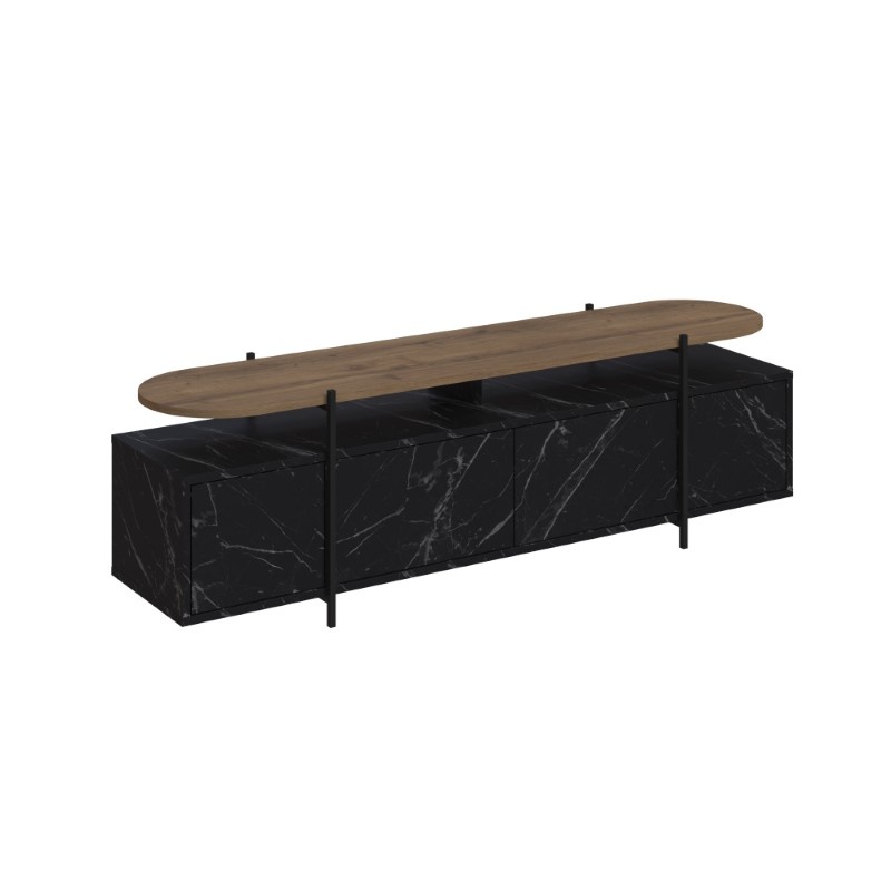 Comodă TV Model Ondine, Negru marmorat/Natur, 160x35.5x48 cm