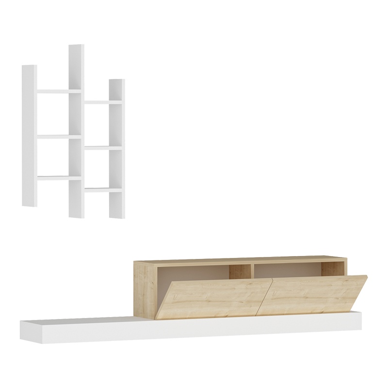 Comodă TV Model Rumba, Stejar/Alb, 180x30x31 cm - 3 | YEO