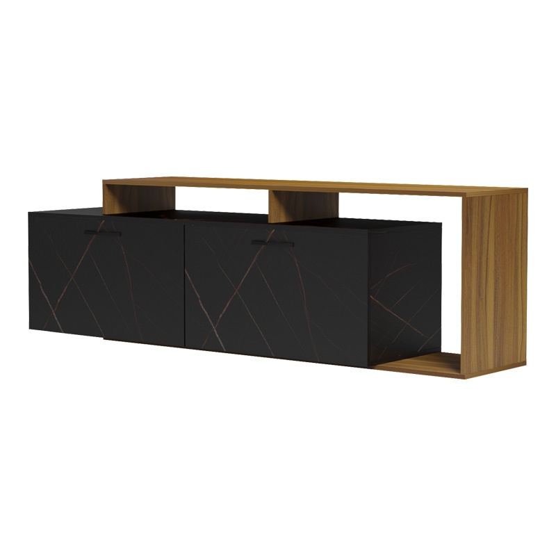 Comodă TV Model Tobler, Nuc/Negru marmorat, 170x40x53 cm - 3 | YEO