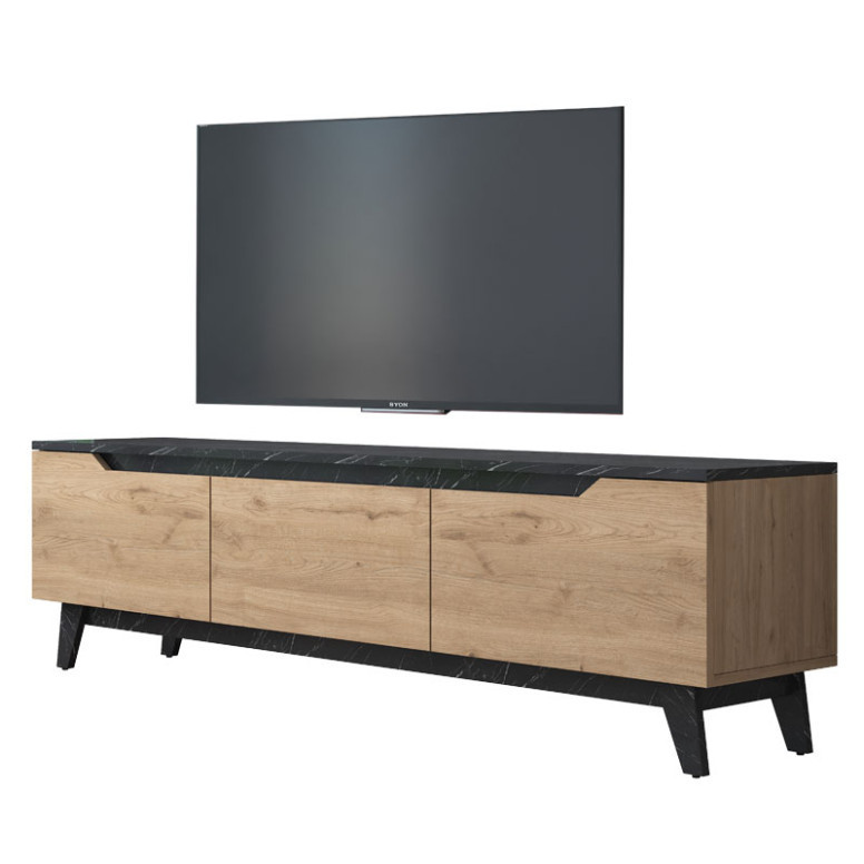 Comoda TV Pako World, Model Pako, 180x48.3x35 cm, Nuc/Negru marmorat