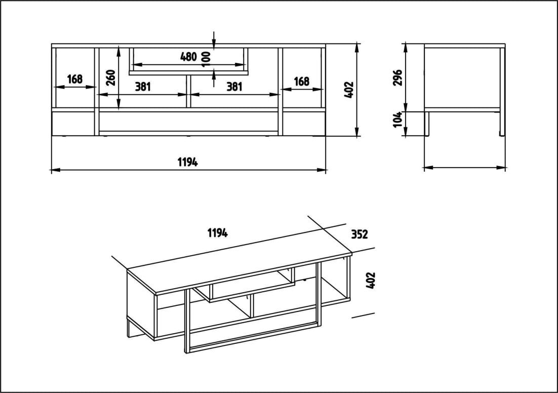 Comoda TV Salvador, Model Asal, 119.4x40.2x35.2 cm, Nuc/Negru