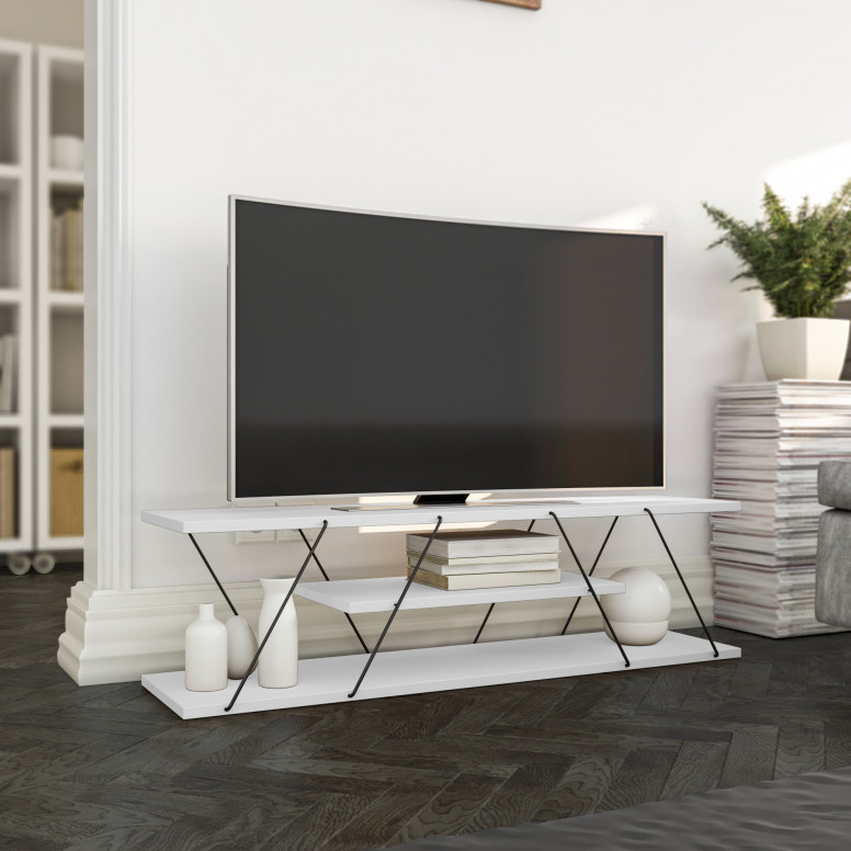 Comoda TV Salvador, Model Canaz, 120x33x30 cm, Alb/Negru