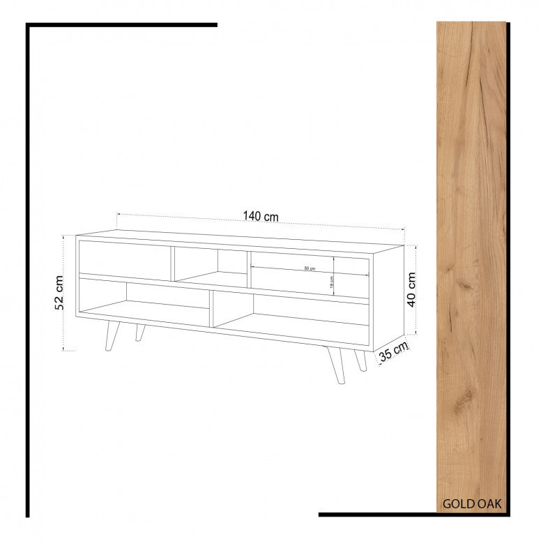 Comoda TV Salvador, Model Glasgow, 140x52x35 cm, Alb/Nuc