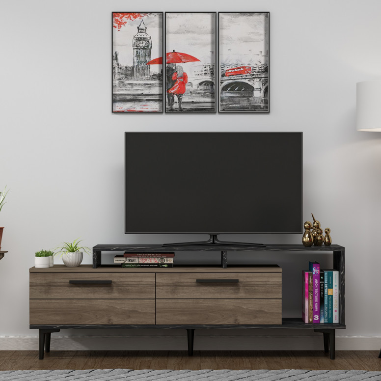 Comoda TV Salvador, Model Niva, 150x54x31.4 cm, Nuc/Antracit