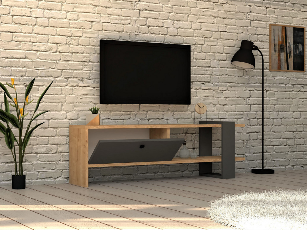 Comoda TV Salvador, Model Yonca, 120x36.8x25 cm, Stejar/Antracit - 1 | YEO