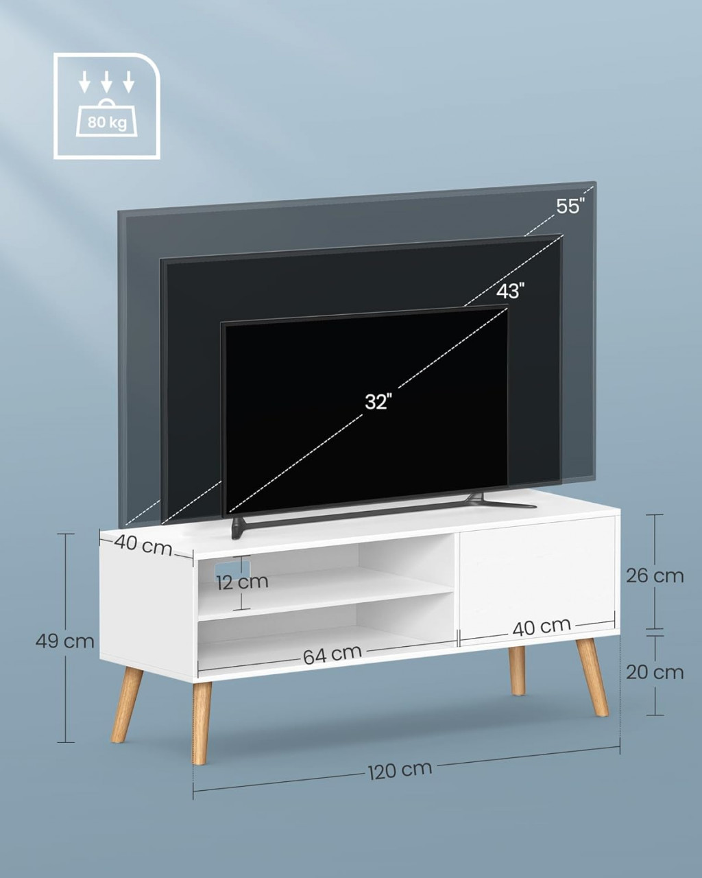 Comoda TV, Vasagle, Alb, 120x40x49 cm - 3 | YEO