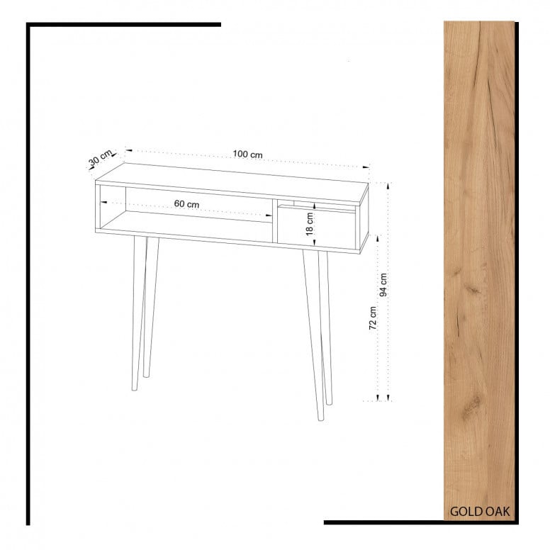 Consola Model Kiogi, Stejar/Alb, 100x30x94 cm