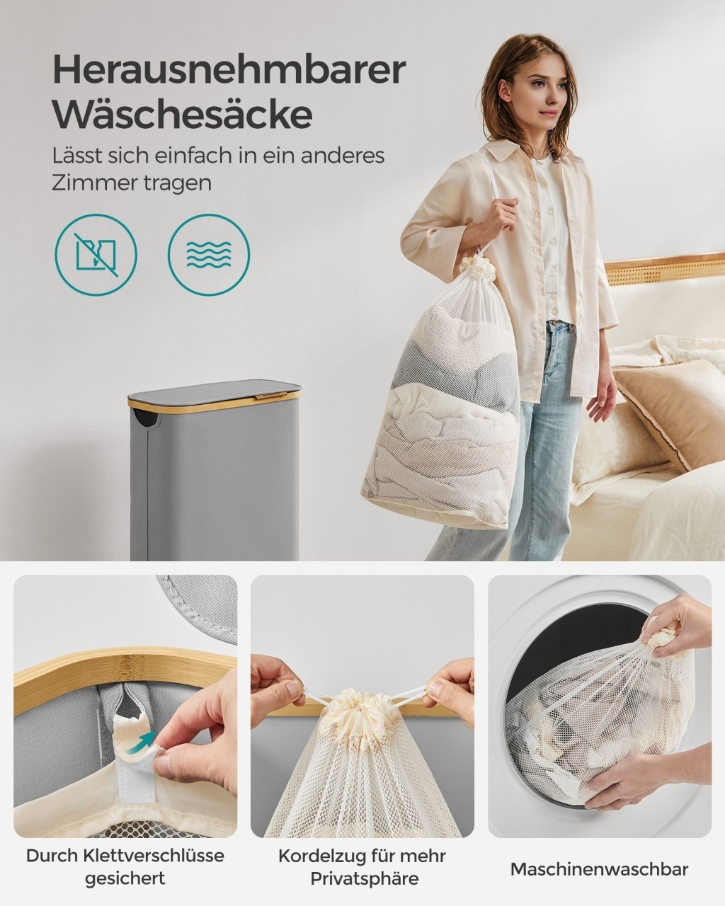 Cos de rufe Songmics Gri 42x22.5x70.5 cm - 4 | YEO