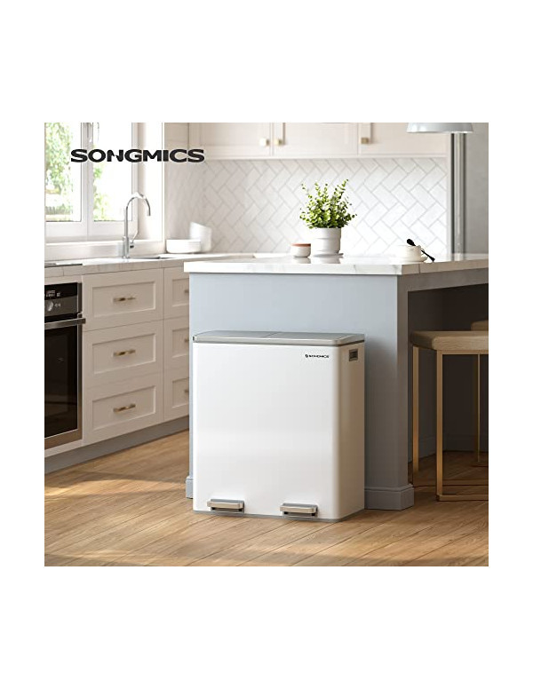 Cos pentru recilare dublu, Songmics, 2 x 30L, Alb, LTB60WT, 59 x 32 x 65 cm - 1 | YEO