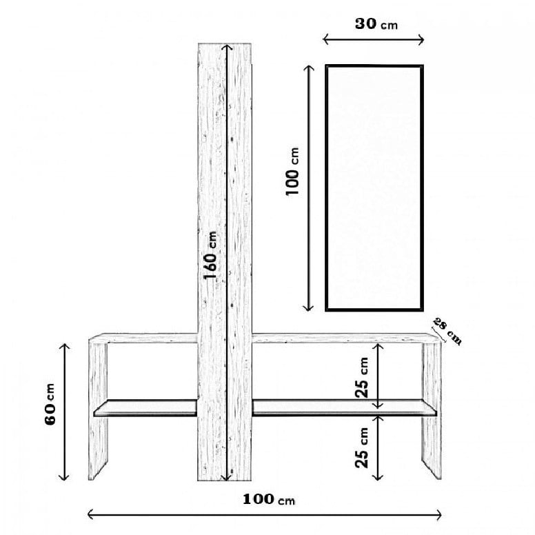 Cuier cu suport pantofi Model Pope, Pin, 100x28x160 cm