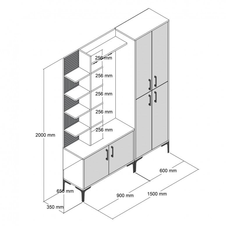 Cuier hol cu dulap Model ViyanaDA, Alb, 150x35x200 cm