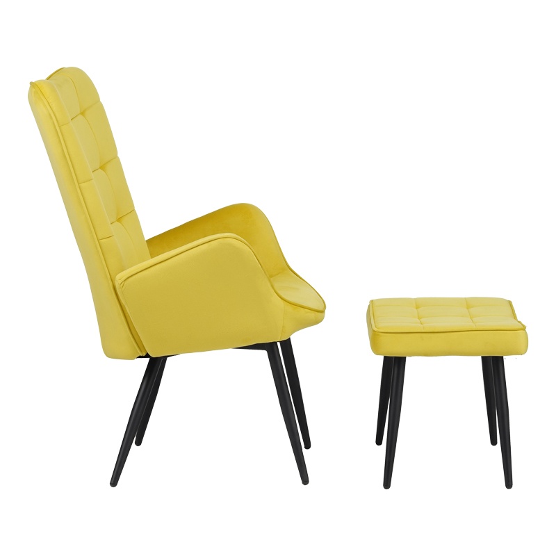 Fotoliu cu suport picioare Model Dorita, Galben/Negru, 68.5x76x103 cm - 2 | YEO