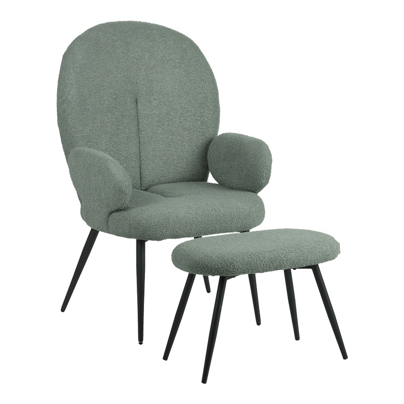 Fotoliu cu suport picioare Model Qarar, Verde deschis/Negru, 67.5x67.5x106 cm