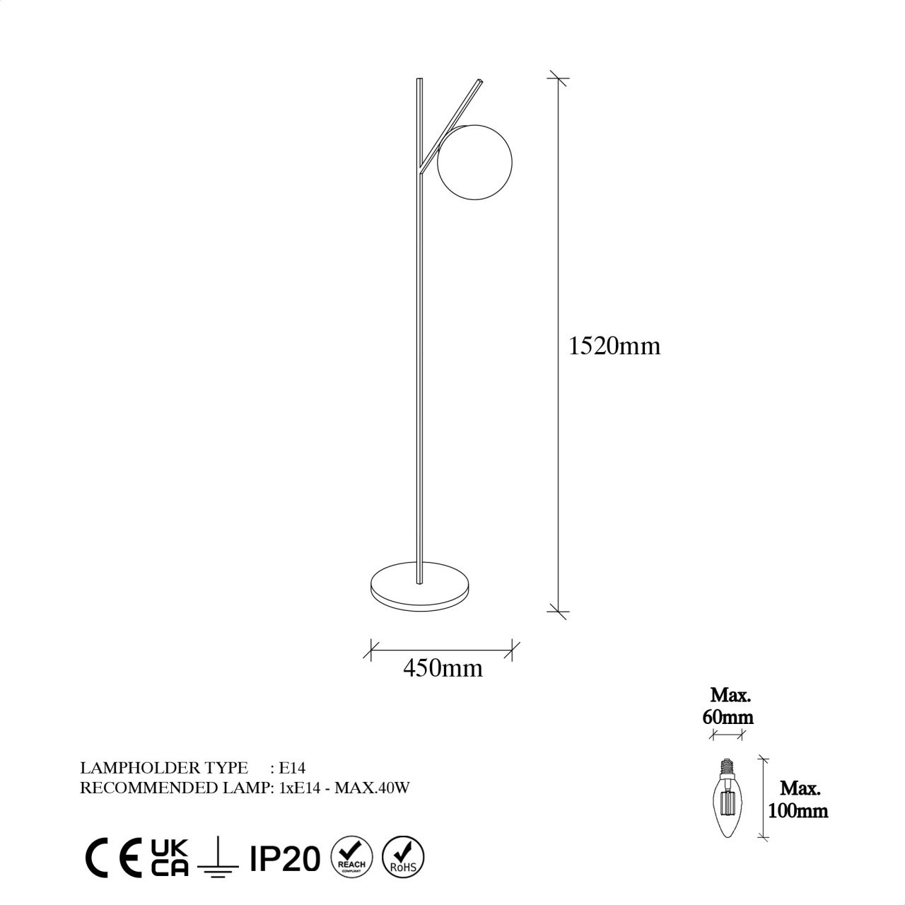 Lampadar Fork Auriu 31x45x152 cm