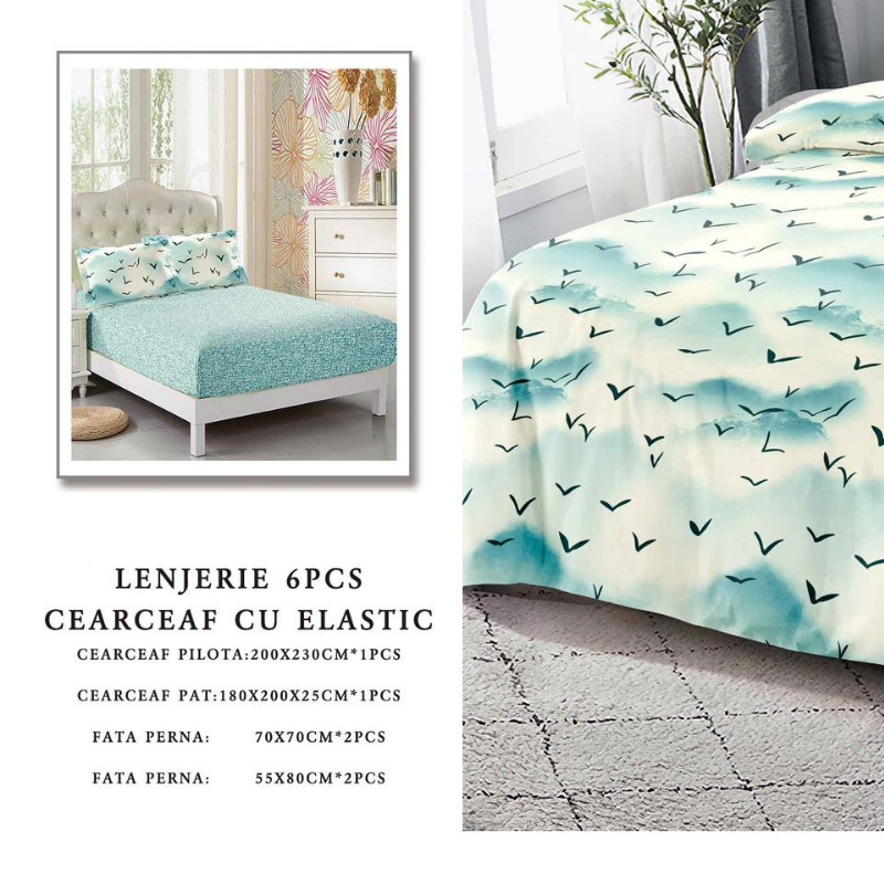 Lenjerie cu Elastic 180x200 cm, Doves 6 Piese (Finet) - 1 | YEO