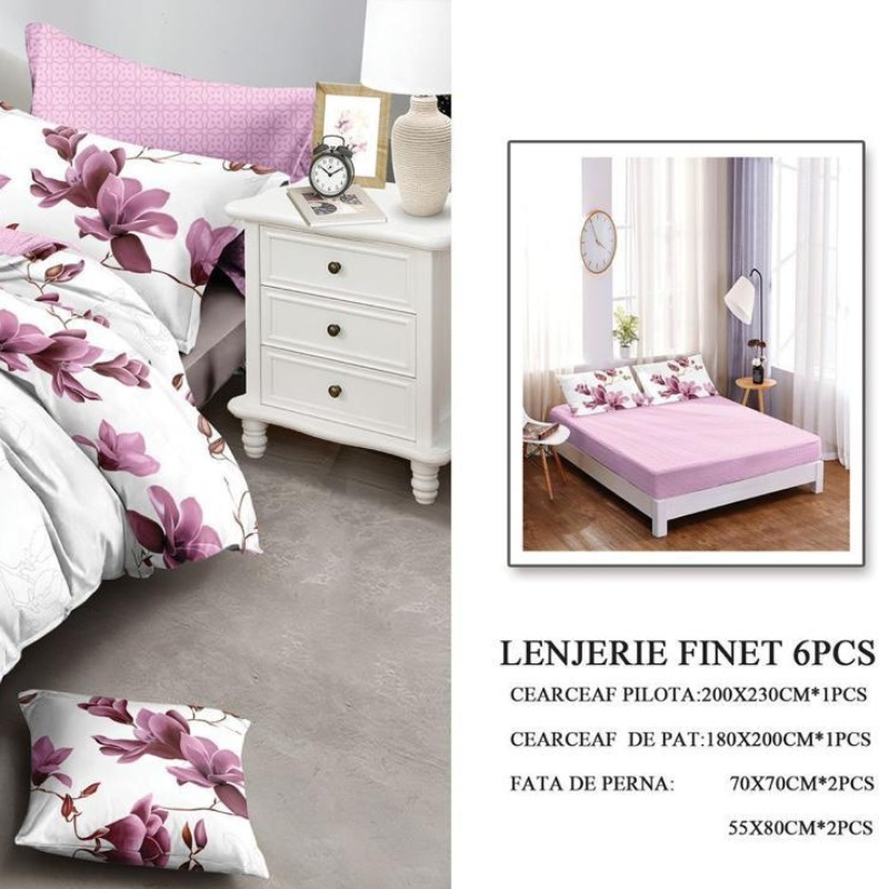 Lenjerie cu Elastic 180x200 cm, Orchid 6 Piese (Finet) - 1 | YEO