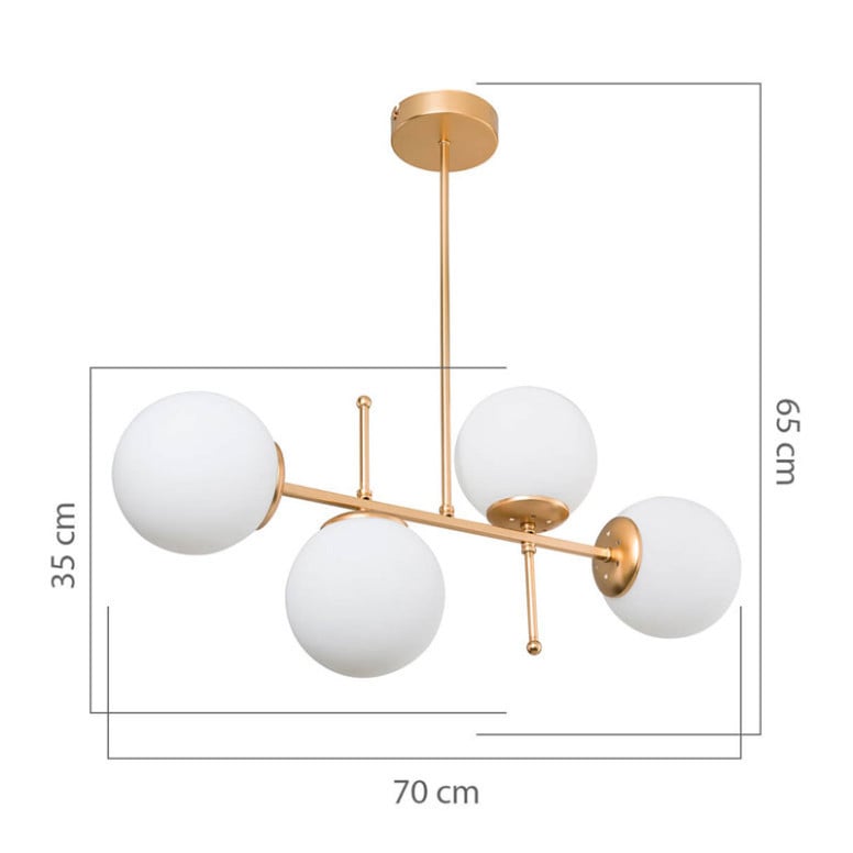 Lustra cu patru lumini PWL-1128, E27, auriu, 70x20x65 cm