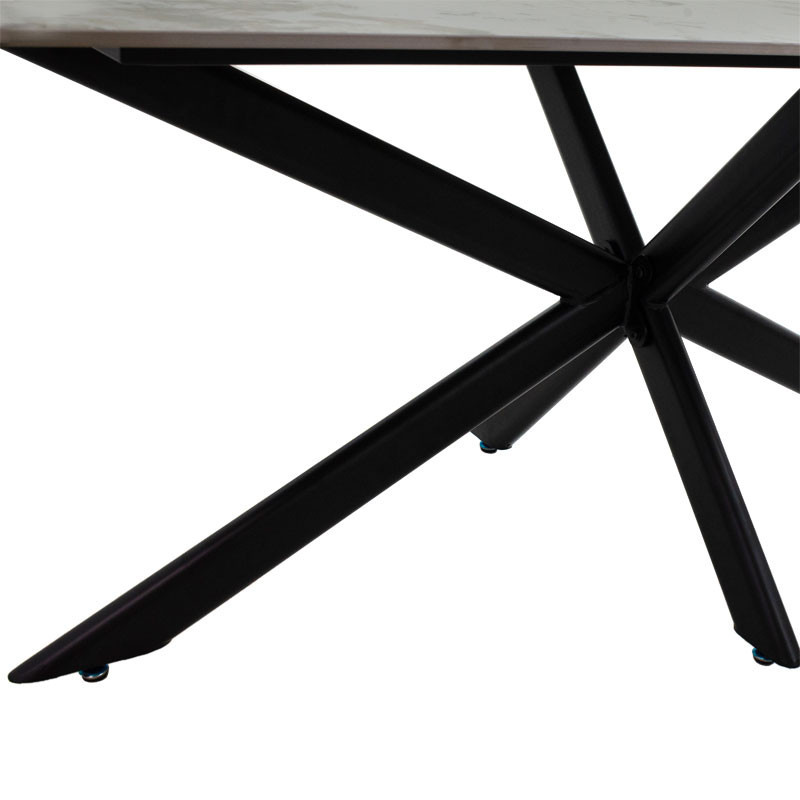 Masa Bethan imitatie de piatra aspect marmura alba - picior metal negru 180x90x75cm - 5