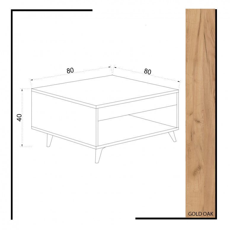 Masuta de Cafea Model Delacruz, 80x80x40 cm, Alb/Natural