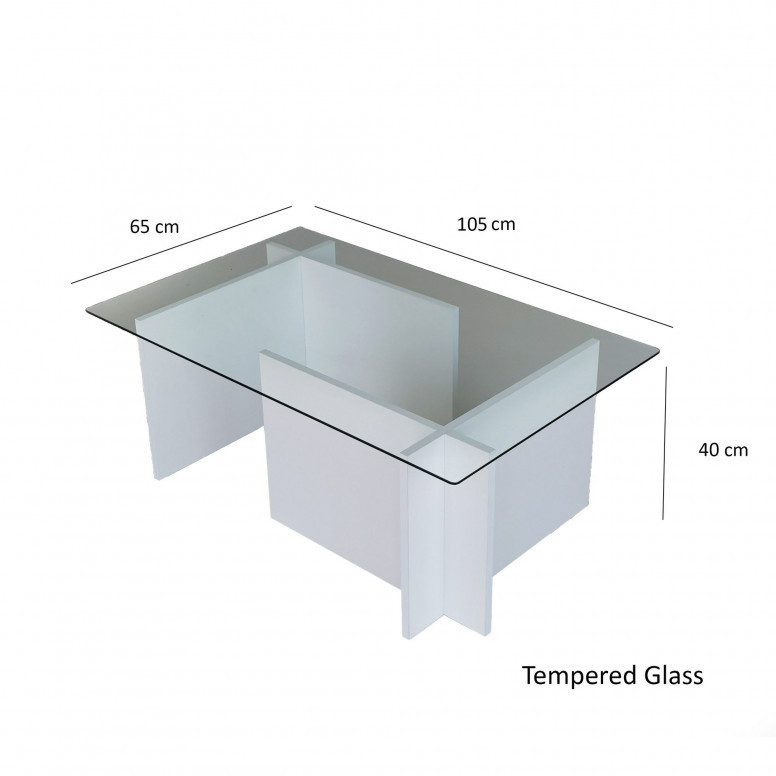 Masuta de Cafea Model Dougherty, 105x65x40 cm, Alb, Blat Sticla securizata - 2 | YEO