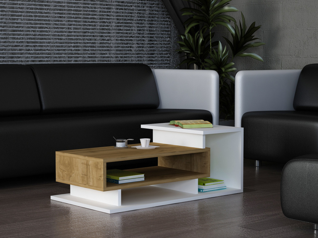 Masuta de Cafea Model Kenna, 90x50x24.8 cm, Alb/Nuc