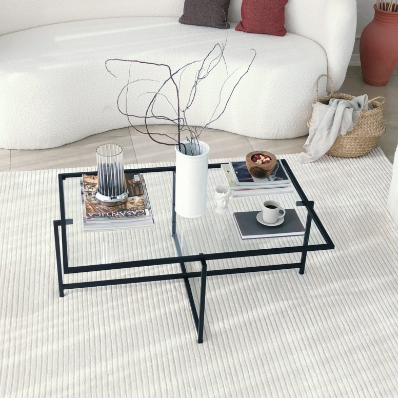 Masuta de Cafea Model Prince, 84x64x35 cm, Negru, Blat Sticla securizata