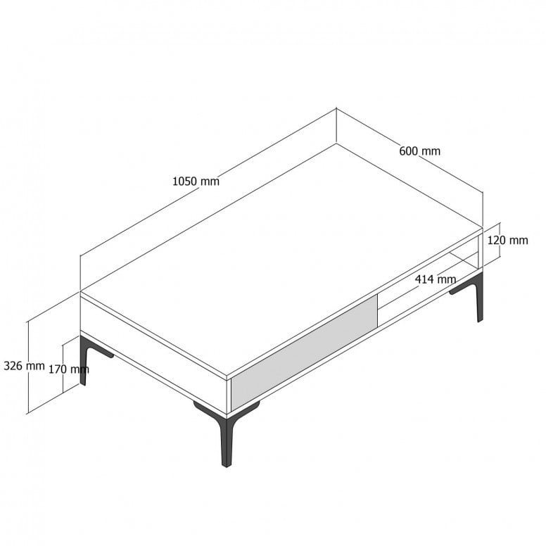 Masuta de Cafea Model Walker, 105x60x32.6 cm, Nuc/Negru marmorat