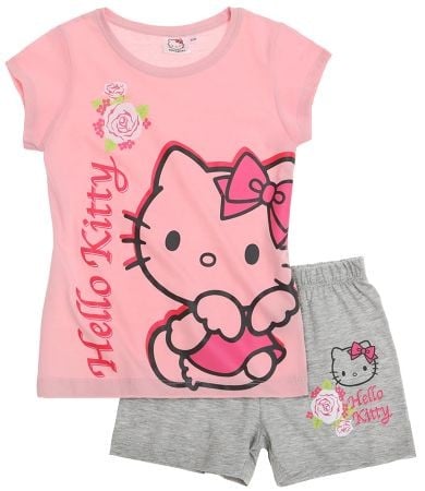 Pijama roz cu maneci scurte Hello Kitty