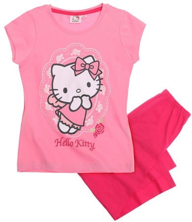 Pijama roz cu maneci scurte Hello Kitty