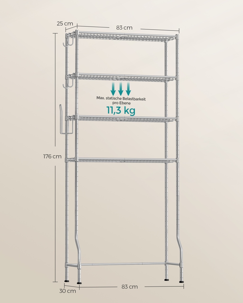 Raft baie WC Songmics Gri 83x30x179 cm - 4 | YEO