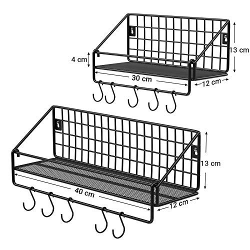 Raft de perete, Songmics, Negru, 40x13x12 cm - 4 | YEO