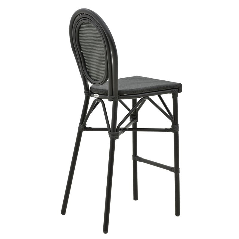 Scaun de bar pentru exterior, Model Dezyan, culoare negru, aluminiu si textil, 41.5x53.5x116 cm