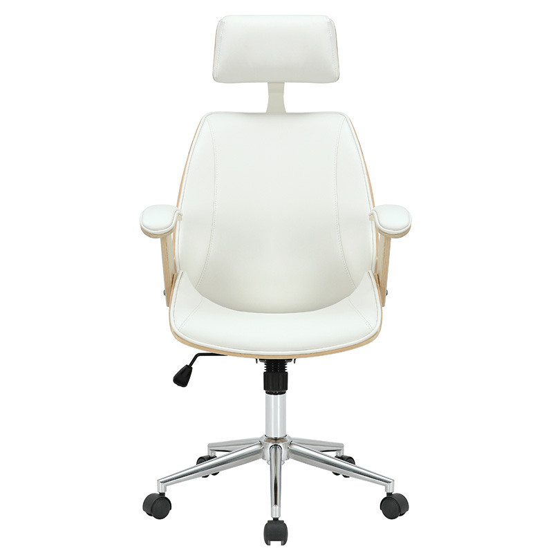 Scaun de birou manager Fern piele ecologica alb - natural lemn - 3 | YEO