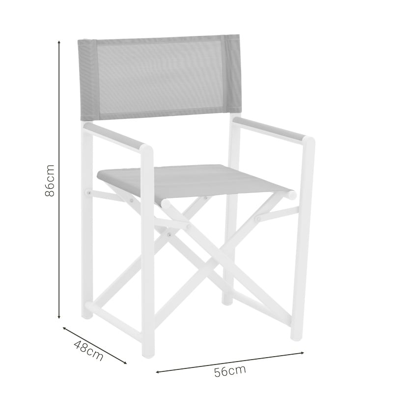 Scaun de exterior, tip regizor, Model Mabu, culoare alb, aluminiu si textil, 56x48x86 cm