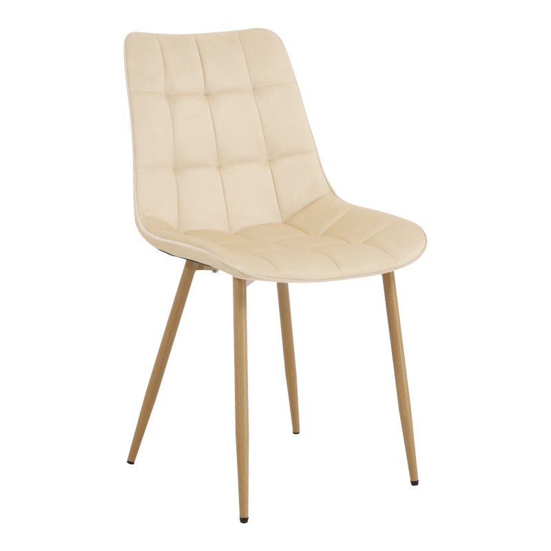 Scaun dining Berne, tapițat cu catifea, Crem/Natur, 53 × 57 × 87 cm