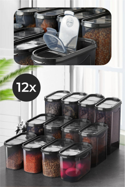 Set 12 cutii de depozitare alimente DSY4X, Antracit